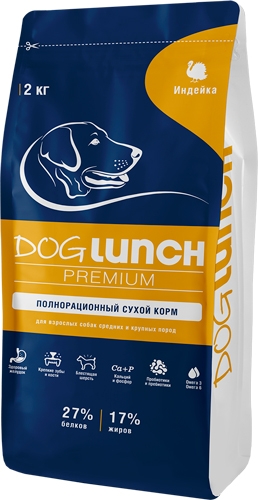 Сухой корм Dog Lunch Premium для взрослых собак, индейка