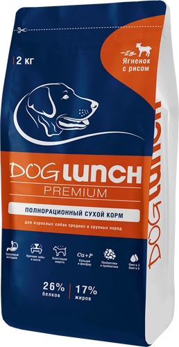 Сухой корм Dog Lunch Premium для взрослых собак, ягненок с рисом