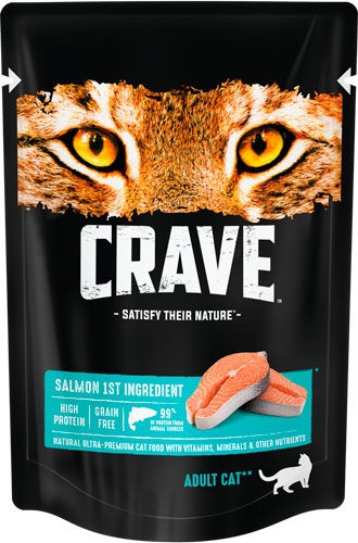 Влажный корм Crave для взрослых кошек, с лососем 70 г х 24 шт.