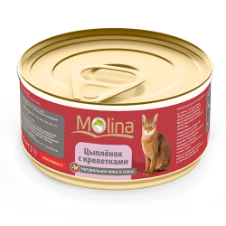 Консервы для кошек Molina Цыплёнок с креветками в соусе, 80 г