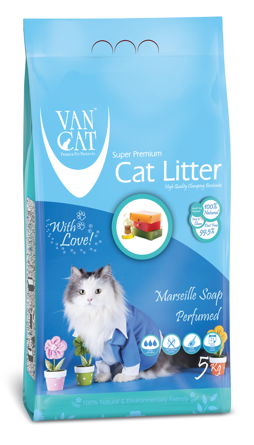 Комкующийся наполнитель для кошачьего туалета Van Cat Marsilla Soap с ароматом марсельского мыла, 5 кг