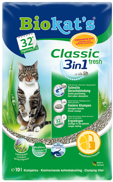 Комкующийся наполнитель для кошачьего туалета Biokat’s Classic fresh 3in1 "Фреш" свежий, 10 л