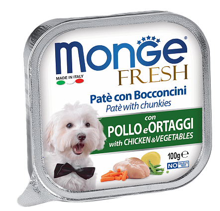 Консервы для взрослых собак Monge Dog Fresh паштет из курицы с овощами 0,1 кг