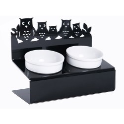 Миска для собак и кошек АртМиска "Совы" двойная на подставке, чёрная 2 х 350 мл