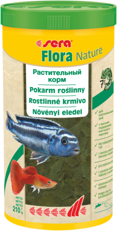 Хлопьевидный растительный корм со спирулиной для растительноядных рыб Sera Flora Nature 1 л/210 г