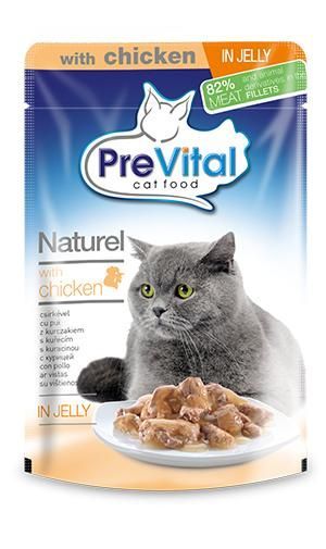 Влажный корм для кошек "PreVital" Naturel кусочки в желе с курицей, 85 г х 28 шт.