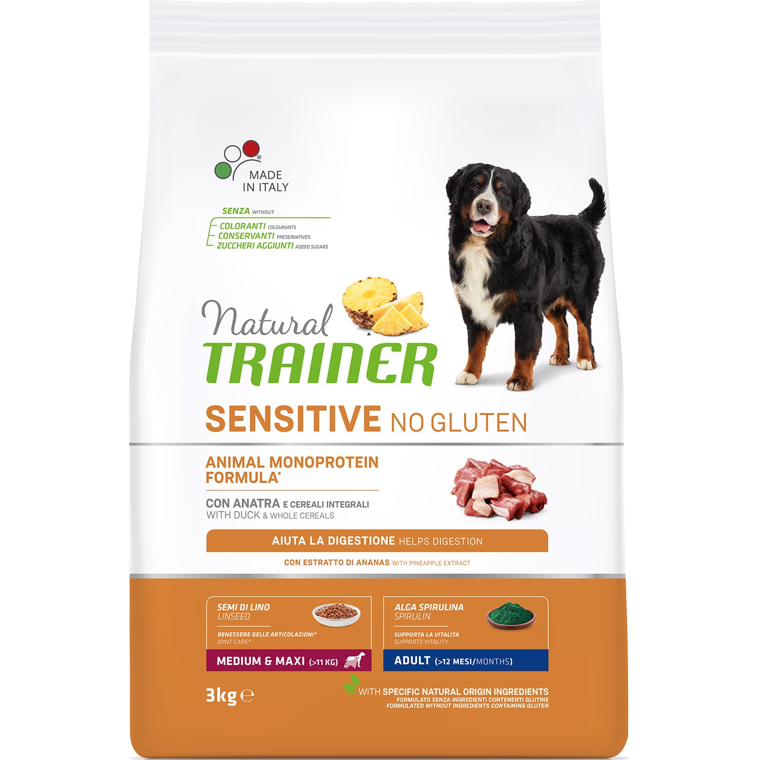 Сухой корм для взрослых собак средних и крупных пород Trainer Natural Sensitive No Gluten Medium&Maxi Adult Dog с уткой