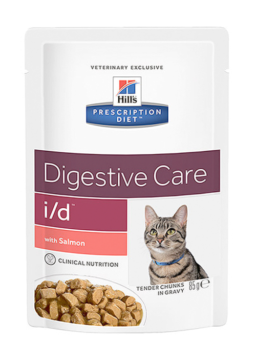 Влажный корм для кошек Hill's Prescription Diet I/D Salmon при заболеваниях ЖКТ, кусочки в соусе, лосось 85 г х 12 шт.