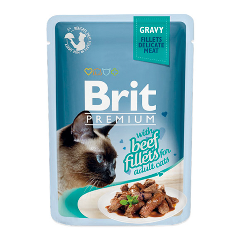 Влажный корм для кошек Brit Premium Кусочки из филе говядины в соусе, 85 г х 24 шт.