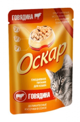 Консервы (пауч) для кошек "Оскар" кусочки в соусе Говядина, 100 г 100 г