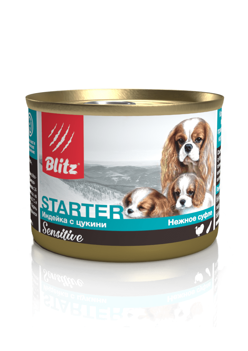 Консервы Blitz Sensitive Puppy для щенков, беременных и кормящих сук, суфле индейка с цукини 0,2 кг