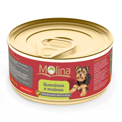 Консервы для собак Molina "Цыпленок и ягненок" натуральное мясо в желе, 85 г