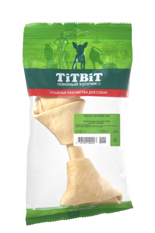 Кость узловая №5 для собак Titbit мягкая упаковка, 38 г