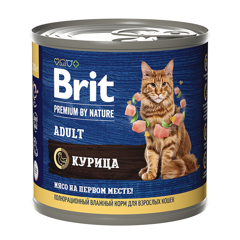Консервы Brit Premium by Nature для для взрослых кошек, с мясом курицы 200 г х 6 шт.
