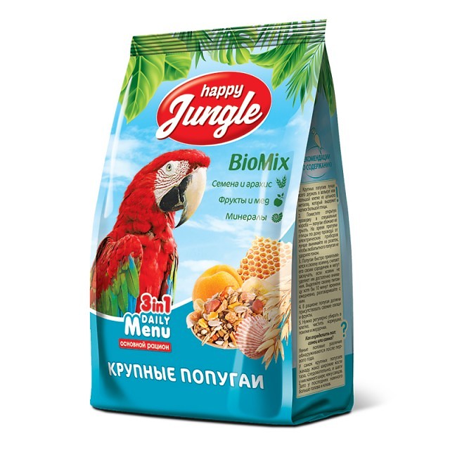 Корм для крупных попугаев Happy Jungle 3 in 1 Daily Menu, 0,5 кг