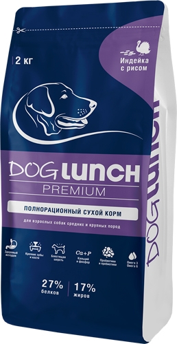 Сухой корм Dog Lunch Premium для взрослых собак, индейка с рисом