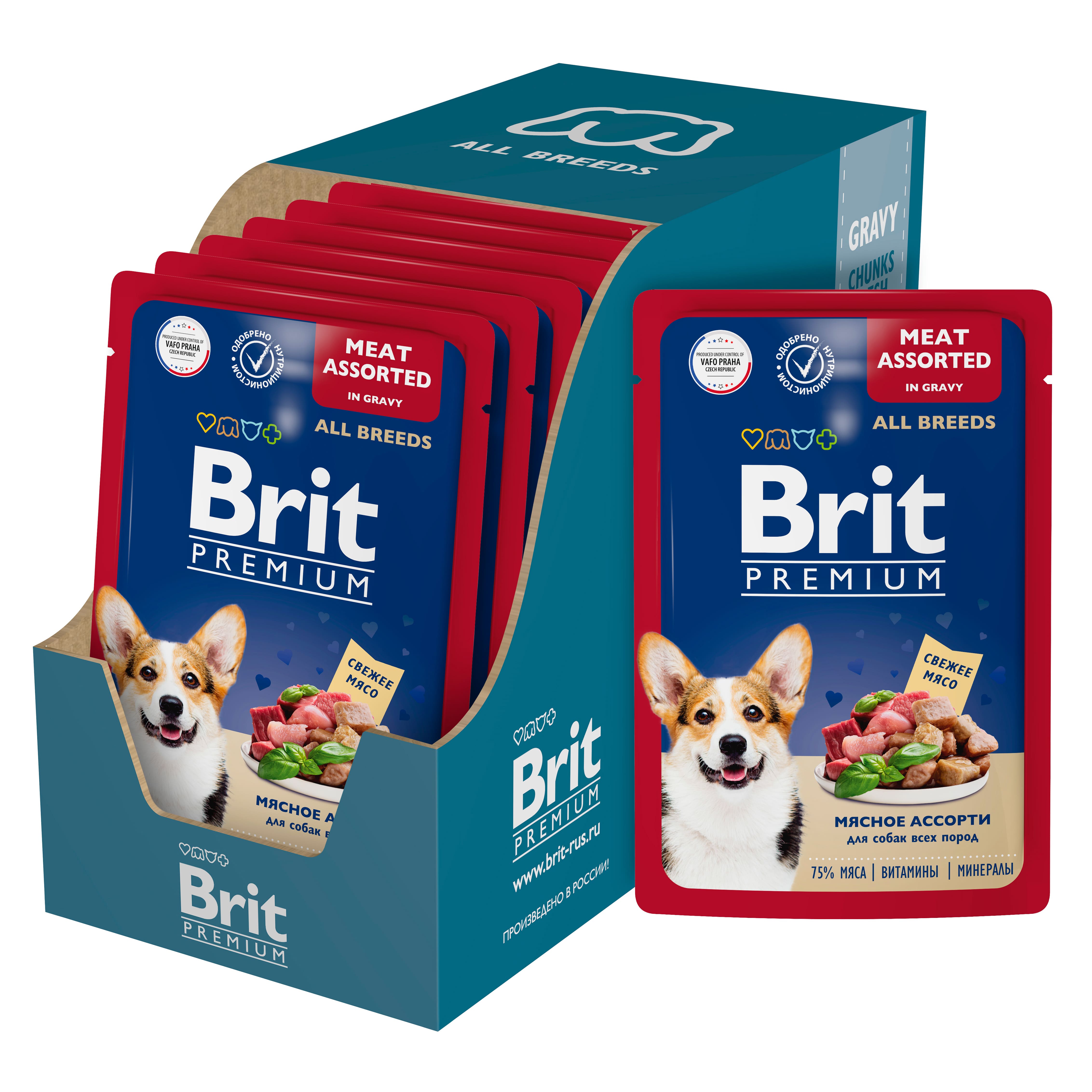 Брит Premium Пауч мясное ассорти в соусе для взрослых собак всех пород 85 г х 14 шт.