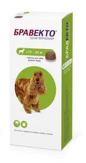 Таблетка от клещей и блох для собак Intervet Бравекто жевательная, весом 10-20 кг, 500 мг