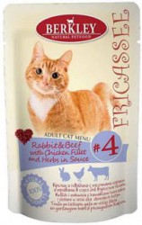 Консервы для кошек Berkley Fricassee #4 Adult Cat Menu кролик и говядина с кусочками курицы и травами в соусе 85 г х 12 шт.