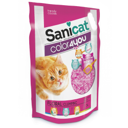 Силикагелевый комкующийся наполнитель для кошачьего туалета Sanicat Color4you Pinc с цветочным ароматом, 5 л