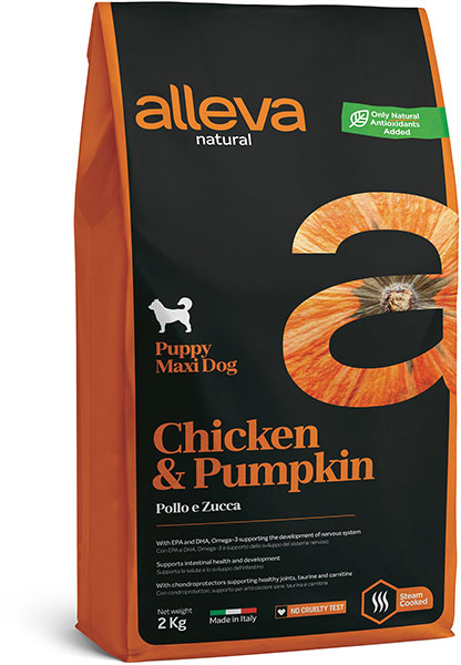Сухой корм Alleva Natural Puppy Maxi для щенков крупных пород, беременных и кормящих сук, курица и тыква