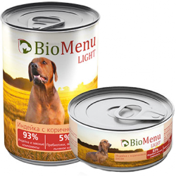 Консервы для взрослых собак BioMenu Light индейка с коричневым рисом 93% мясо