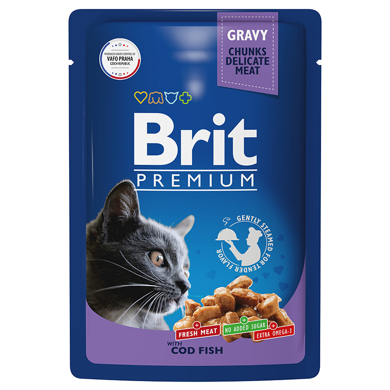 Влажный корм для кошек Brit Premium Cod Fish Треска в соусе, 85 г х 14 шт.
