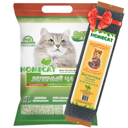 Комкующийся наполнитель для кошачьего туалета Homecat "Зелёный чай" 6 л + когтеточка в подарок