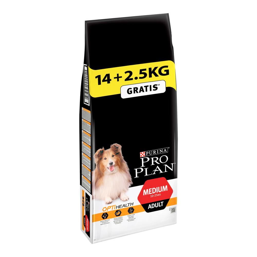 Сухой корм для взрослых собак Pro Plan Dog Medium Adult с курицей для средних пород, 14+2,5 кг