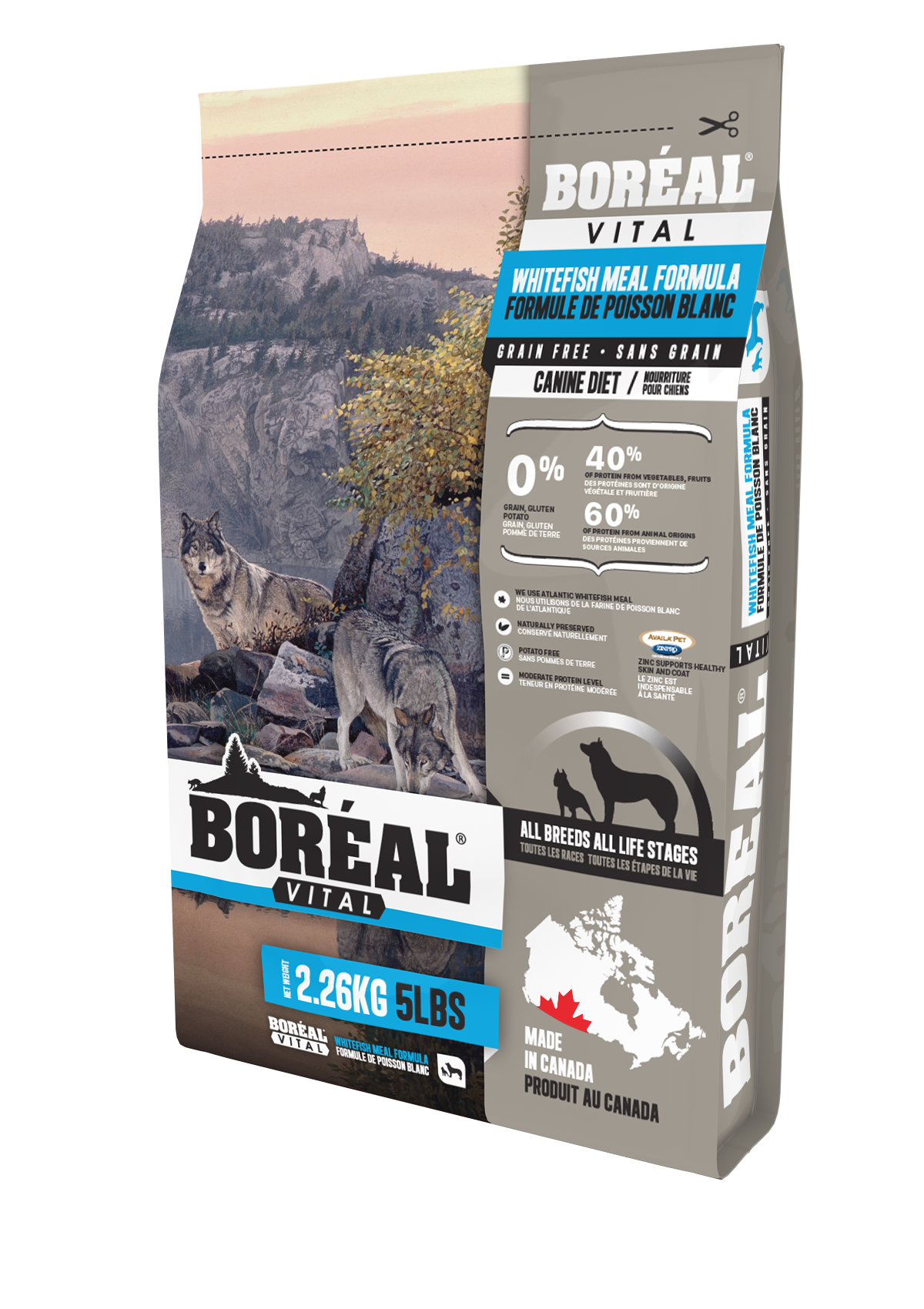Сухой беззерновой корм Boreal Vital для собак всех пород с белой рыбой