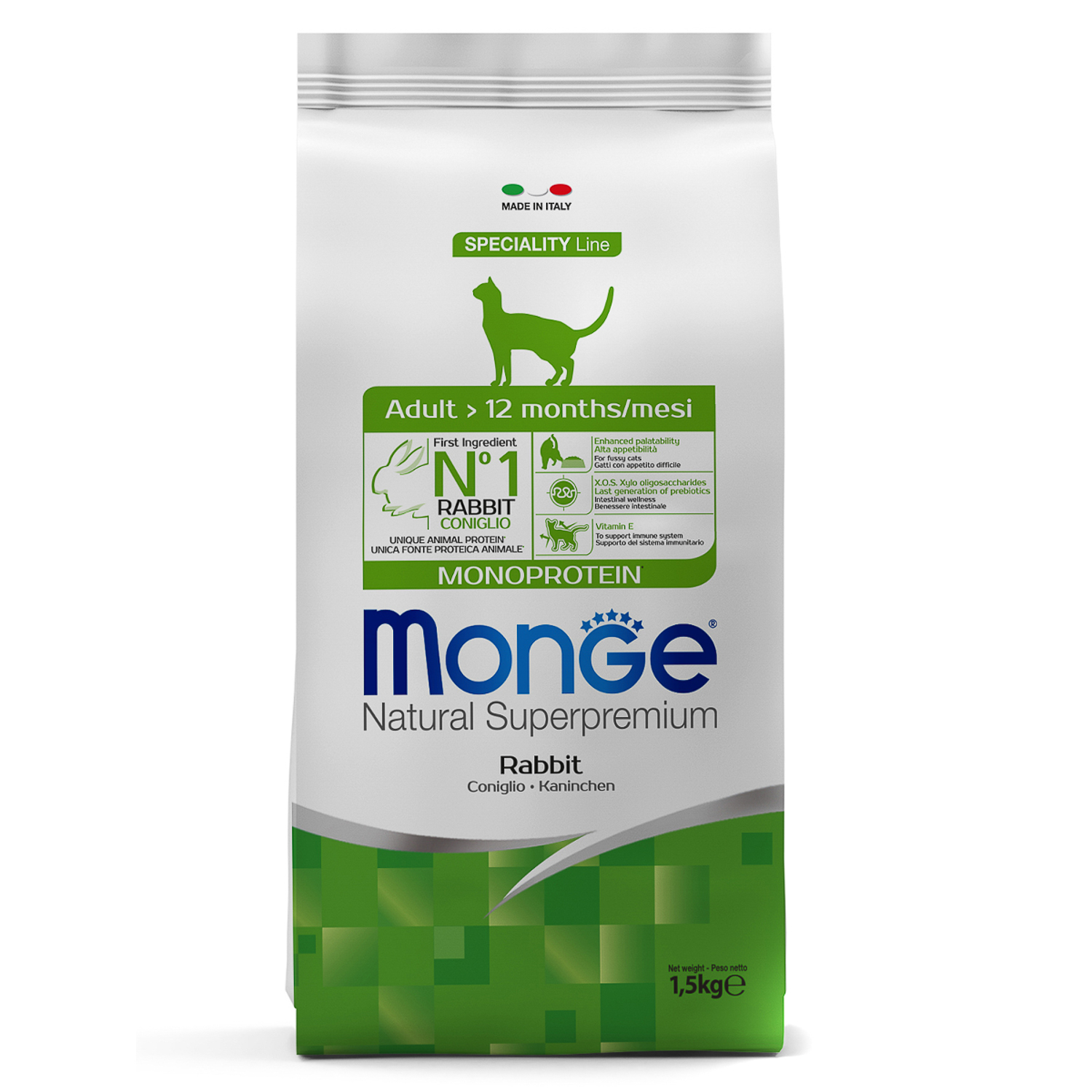 Сухой корм для взрослых кошек Monge Cat Monoprotein Adult Rabbit с кроликом