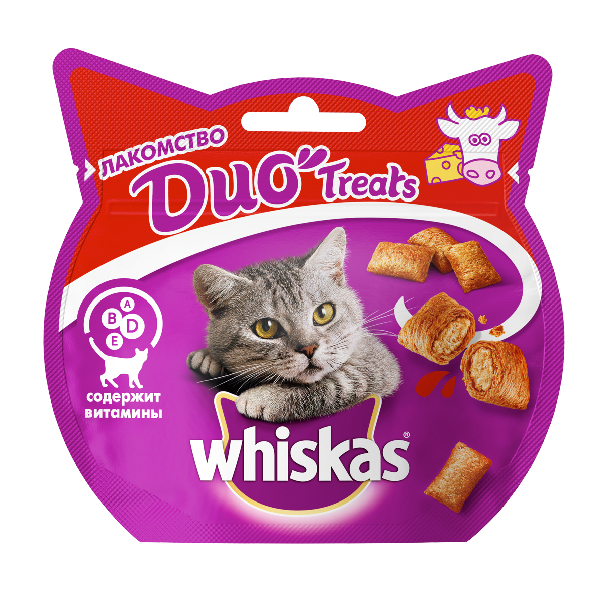 Лакомство для кошек Whiskas Duo Treats подушечки с говядиной и сыром, 40 г