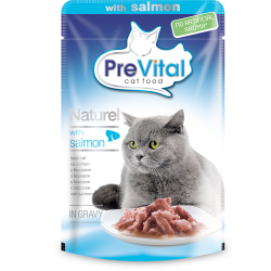 Влажный корм для кошек "PreVital" Naturel кусочки c лососем в соусе, 85 г х 28 шт.