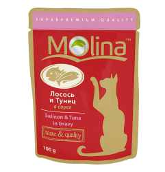 Консервы для кошек Molina "Лосось и тунец в соусе" пауч, 100 г х 24 шт.
