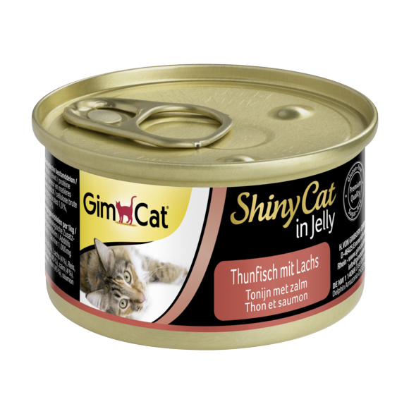 Консервированный корм для кошек Gimpet ShinyCat Тунец с лососем в желе 70 г 