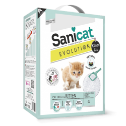 Комкующийся наполнитель для котят Sanicat Evolution Kitten с экстрактом валерианы и ароматом талька, 6 л/5,1 кг