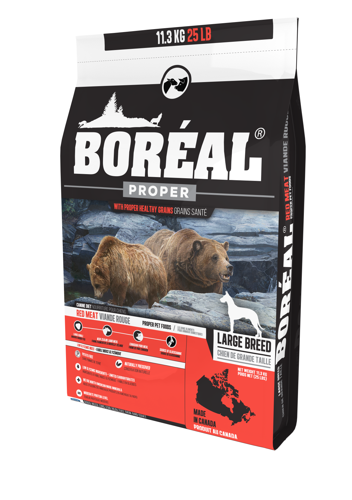 Сухой низкозерновой корм Boreal Proper для собак крупных пород с красным мясом, 11,33 кг