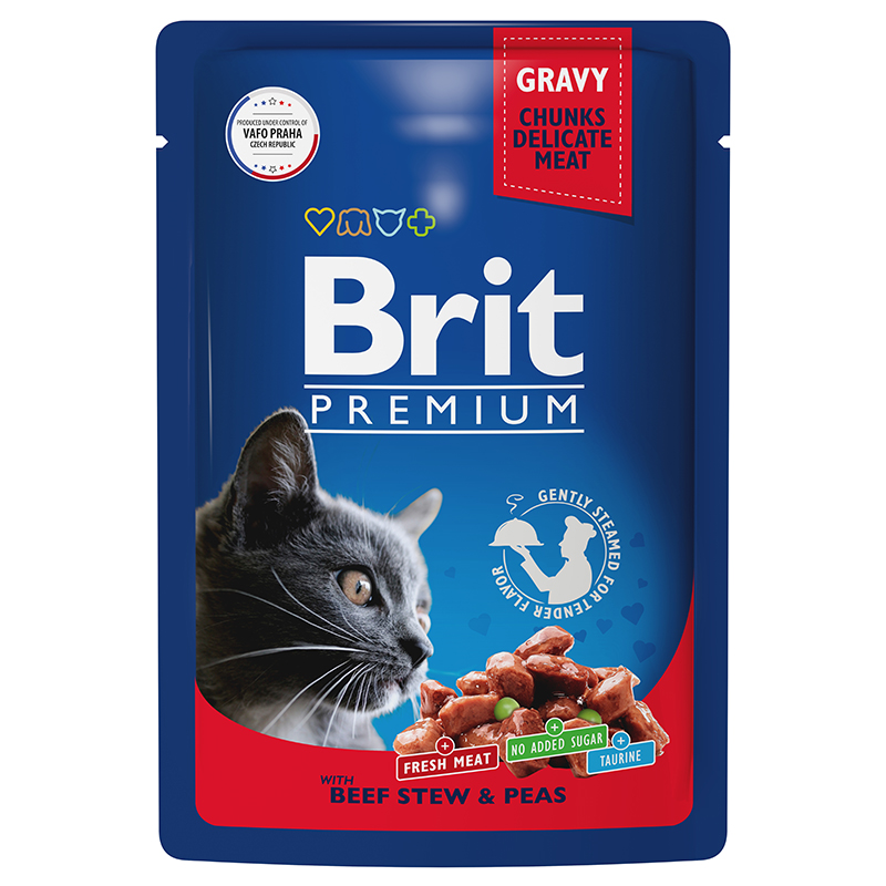 Влажный корм для кошек Brit Premium Beef Stew &Peas говядина и горошек, 85 г х 14 шт.