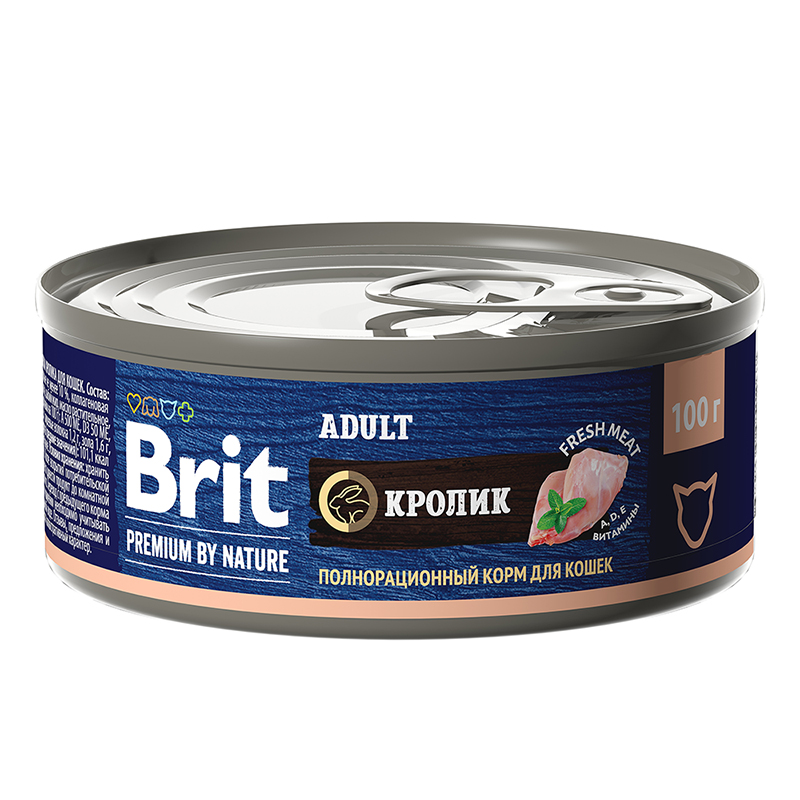 Консервы Brit Premium by Nature для для взрослых кошек, с мясом кролика 100 г х 12 шт.