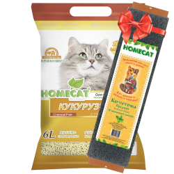 Комкующийся наполнитель для кошачьего туалета Homecat "Кукурузный" 6 л + когтеточка в подарок
