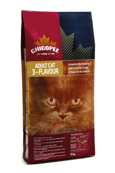 Сухой корм для взрослых кошек Chicopee Adult Cat 3-Flavour для привередливых к еде, 3 вида мяса