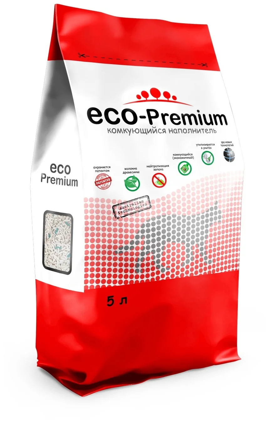 Комкующийся наполнитель ECO-Premium Green древесный без запаха