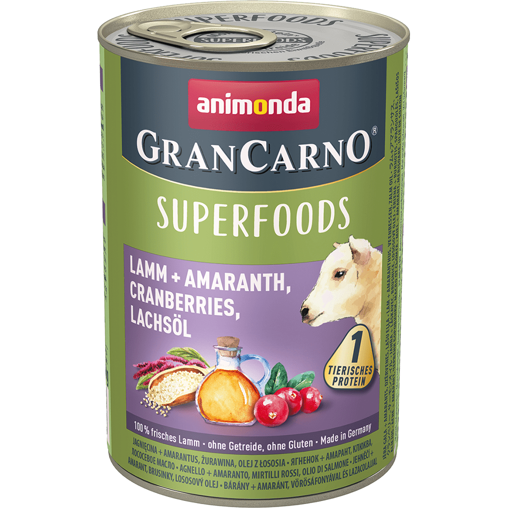 Консервы для собак Animonda GranСarno Superfoods Adult Dog с ягненком, амарантом, клюквой и лососевым маслом 400 г х 6 шт.