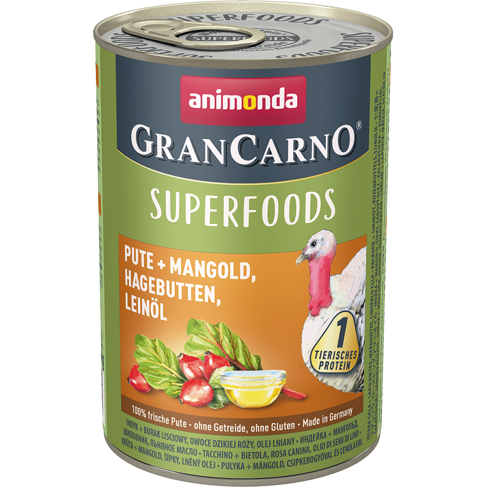 Консервы для собак Animonda GranСarno Superfoods Adult Dog с индейкой, мангольдом, шиповником и льняным маслом 400 г х 6 шт.