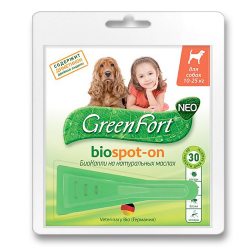 Био Капли для собак 10-25 кг Green Fort Bio Spot-on от блох, клещей, власоедов, комаров, 1,5 мл