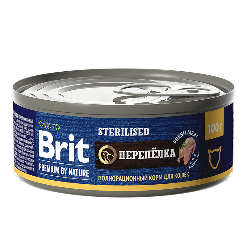 Консервы Brit Premium by Nature для для стерилизованных кошек, с мясом перепелки 100 г х 12 шт.