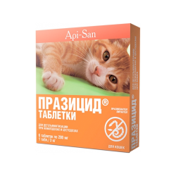 Антигельминтик для кошек Api-San Празицид, 6 таблеток по 200 мг