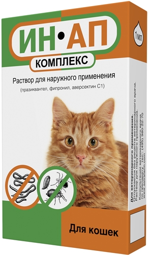 Ин-Ап комплекс капли против экто- и эндопаразитов для кошек и котят, 1 мл