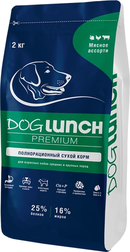 Сухой корм Dog Lunch Premium для взрослых собак, мясное ассорти