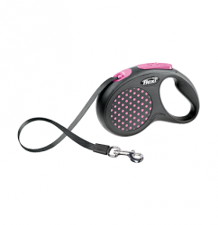 Поводок-рулетка для собак до 15 кг Flexi Design S лента 5 м, чёрная|розовый горох